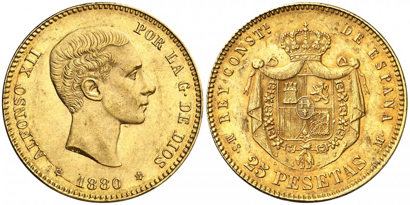 1880*1880. Alfonso XII. MSM. 25 pesetas. (Cal. 10). 8,06 g. EBC-.