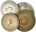 Canet de Mar. Sociedad Cooperativa de Consumo "La Canetense". 5, 10 céntimos, 1 y 5 pesetas. (AL. 371 y 373 a 375). 4 monedas. MBC-/MBC+.