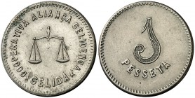 Gelida. Cooperativa Aliança Gelidenca. 5 (dos), 10, 50 céntimos, 1 y 5 pesetas. (AL. 2353 a 2357). 6 monedas, serie completa. A. López Lluch omite el ...