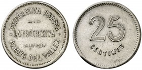 Parets del Vallès. Cooperativa Obrera "La Progresiva". 5, 10, 25 céntimos y 1 peseta. (T. 2058 a 2062) (AL. 42 a 45). 4 monedas, serie completa. Rara....