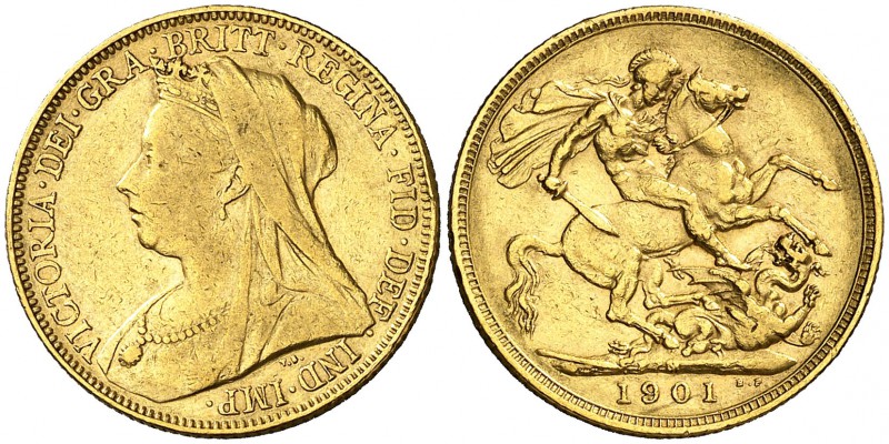 1901. Australia. Victoria. M (Melbourne). 1 libra. (Fr. 24) (Kr. 13). 7,92 g. AU...