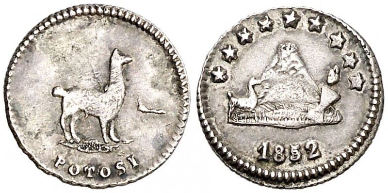 1852. Bolivia. Potosí. 1/4 de sol. (Kr. 111). 0,91 g. AG. MBC+.