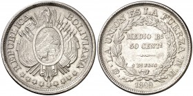 1899. Bolivia. Potosí. MM. 50 centavos. (Kr. 161.5). 11,66 g. AG. EBC-.