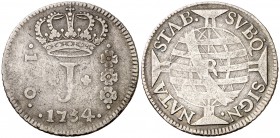 1754. Brasil. José I. R (Río). 150 reis. (Kr. 185). 4,08 g. AG. Escasa BC+/MBC-.