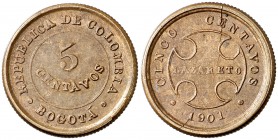 1901. Colombia. Bogotá. Leprosario Lazareto. 5 centavos. (Kr. L2). 2,54 g. CU. EBC-.