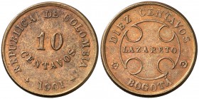 1901. Colombia. Bogotá. Leprosario Lazareto. 10 centavos. (Kr. L3). 3,46 g. CU. EBC-.