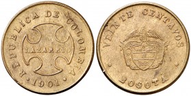 1901. Colombia. Bogotá. Leprosario Lazareto. 20 centavos. (Kr. L4). 4,95 g. CU. EBC-.