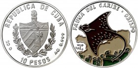 1994. Cuba. 10 pesos. (Kr. 502.1). 20 g. AG. Fauna del Caribe - Obispo. Proof.
