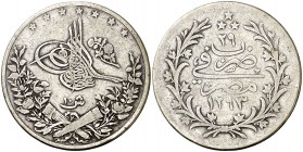 Año 29 (1903). Egipto. Abdul Hamid II. 10 qirsh. (Kr. 295). 13,47 g. AG. MBC-.