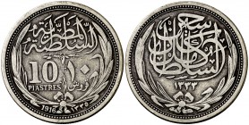 AH 1335 (1916). Egipto. Hussein Kamil. 10 piastras. (Kr. 319). 13,59 g. AG. MBC.