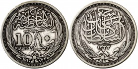 AH 1336 (1917). Egipto. Hussein Kamil. 10 piastras. (Kr. 319). 13,81 g. AG. MBC.
