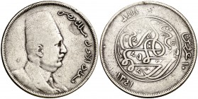 AH 1341 (1923). Egipto. Fuad I. H (Heaton). 10 piastras. (Kr. 337). 13,70 g. AG. MBC-.