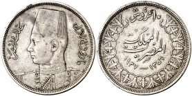 AH 1356 (1937). Egipto. Farouk. 10 piastras. (Kr. 367). 14 g. AG. MBC+.