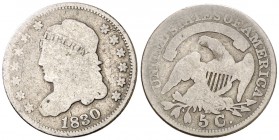 1830. Estados Unidos. 5 centavos. (Kr. 47). 1,21 g. AG. Escasa. BC.