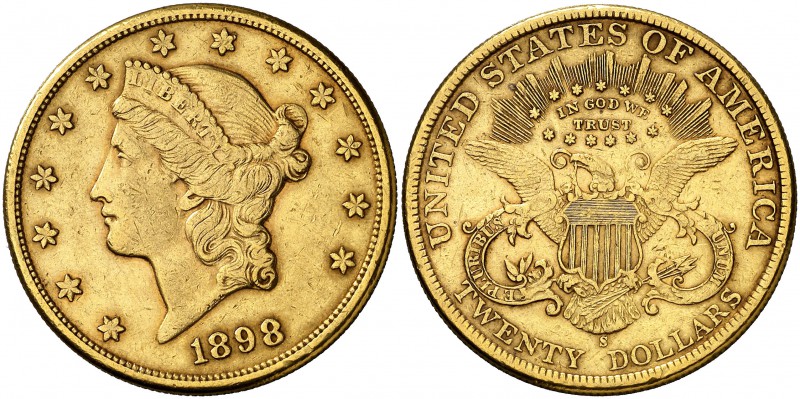 1898. Estados Unidos. S (San Francisco). 20 dólares. (Fr. 178) (Kr. 74.3). 33,33...