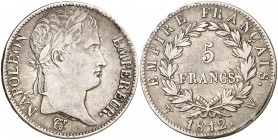 1812. Francia. Napoleón. W (Lille). 5 francos. (Kr. 694.16). 24,73 g. AG. MBC.