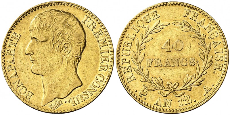 An 12 (1804). Francia. Napoleón. A (París). 40 francos. (Fr. 479) (Kr. 652). 12,...