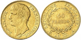 An 12 (1804). Francia. Napoleón. A (París). 40 francos. (Fr. 479) (Kr. 652). 12,84 g. AU. Golpecitos. Parte de brillo original. Escasa. (MBC+).