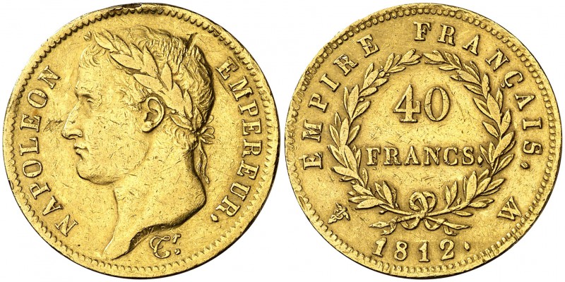 1812. Francia. Napoleón. W (Lille). 40 francos. (Fr. 506) (Kr. 696.6). 12,80 g. ...