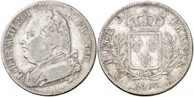 1815. Francia. Luis XVIII. MA (Marseilla). 5 francos. (Kr. 702.10). 24,68 g. AG. Acuñación de 7461 monedas. Rara. MBC-.