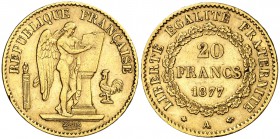 1877. Francia. III República. A (París). 20 francos. (Fr. 592) (Kr. 825). 6,45 g. AU. MBC+.