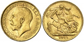 1911. Gran Bretaña. Jorge V. 1 libra. (Fr. 404) (Kr. 820). 7,98 g. AU. EBC-.