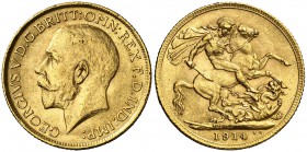 1914. Gran Bretaña. Jorge V. 1 libra. (Fr. 404) (Kr. 820). 7,98 g. AU. MBC+.