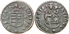 1704. Hungría. Leopoldo. KB (Kremnitz). 1 poltura. (Kr. falta). 2,46 g. CU. Escasa. MBC.