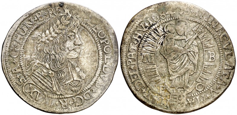 1684. Hungría. Leopoldo. NB-PO. 15 krajczar. (Kr. 191). 5,29 g. AG. MBC-.