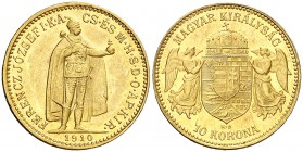 1910. Hungría. Francisco José I. KB (Kremnitz). 10 coronas. (Fr. 252) (Kr. 485). 3,37 g. AU. EBC+.