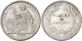 1900. Indochina francesa. A (París). 1 piastra de comercio. (Kr. 5a.1). 26,77 g. AG. MBC-.