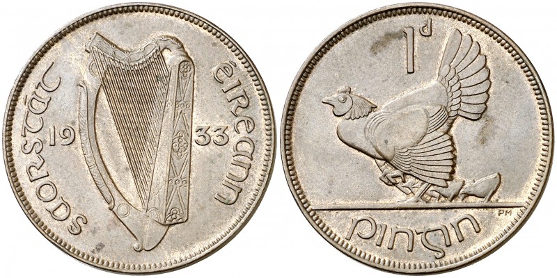 1933. Irlanda. 3 peniques. (Kr. 3). 9,52 g. CU. Bella. Escasa así. S/C-.