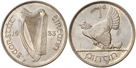 1933. Irlanda. 3 peniques. (Kr. 3). 9,52 g. CU. Bella. Escasa así. S/C-.