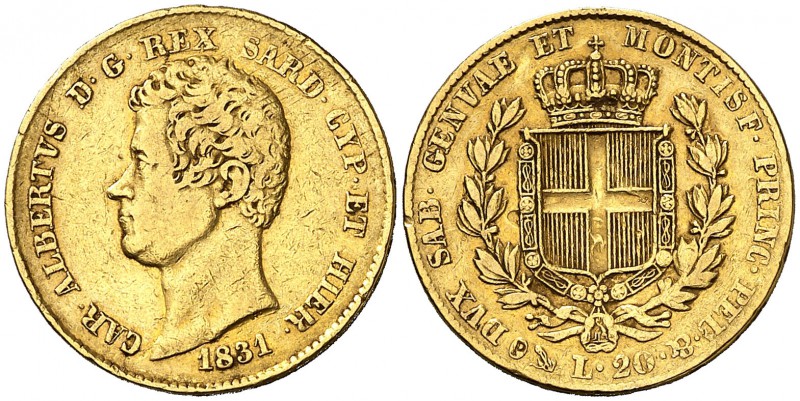 1831. Italia. Cerdeña. Carlos Alberto. Génova. P. 20 liras. (Fr. 1143) (Kr. 115....