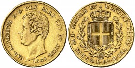 1849. Italia. Cerdeña. Carlos Alberto. Génova. P. 20 liras. (Fr. 1143) (Kr. 115.1). 6,43 g. AU. MBC+.