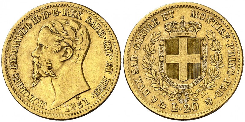 1851. Italia. Cerdeña. Víctor Manuel II. Génova. P. 20 liras. (Fr. 1147) (Kr. 14...