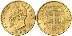 1863. Italia. Víctor Manuel II. T (Turín). BN. 20 liras. (Fr. 11) (Kr. 10.1). 6,45 g. AU. EBC.