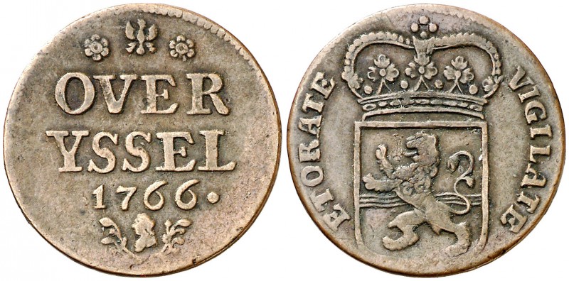 1766. Países Bajos. Overyssel. 1 duit. (Kr. 90). 2,96 g. CU. MBC.
