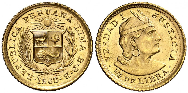 1968. Perú. Lima. 1/5 de libra. (Fr. 75) (Kr. 210). 1,60 g. AU. BBB. S/C-.