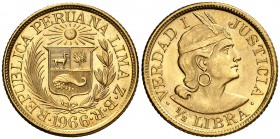 1966. Perú. Lima. 1/2 libra. (Fr. 74) (Kr. 209). 3,99 g. AU. ZBR. EBC+.