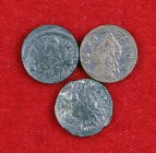 1708 a 1710. Carlos III, Pretendiente. Barcelona. 1 diner. (Cal. 51 a 53) (Cru.C.G. 5007 a 5007b). Lote de 3 monedas. MBC-/MBC.