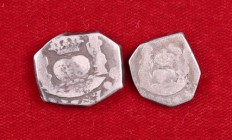 Felipe V y Fernando VI. Guatemala. Lote de 2 monedas: 1 real 1734 y 2 reales 1747, tipo columnario. BC/BC+.