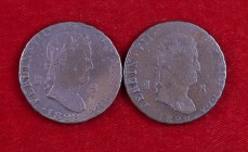 1828. Fernando VII. Segovia. 8 maravedís. (Cal. 1690). Lote de 2 monedas. Escasas. BC/MBC-.