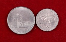 1981. Cuba. Instituto Nacional de Turismo. 25 y 50 centavos. (Kr. 417 y 420). Acuñaciones para visitantes. Lote de 2 monedas. MBC+.