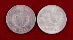 1933 y 1935. Cuba. 1 peso. Lote de 2 monedas. MBC+/EBC-.