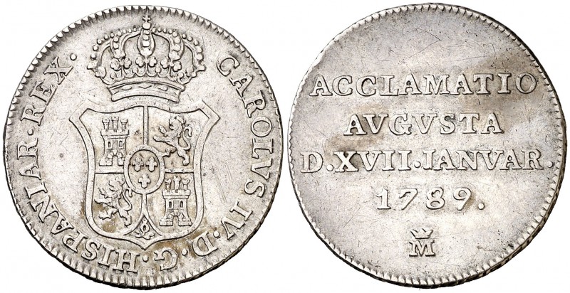 1789. Carlos IV. Madrid. Medalla de Proclamación. Módulo 2 reales. (Ha. 64) (V.8...