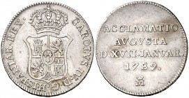 1789. Carlos IV. Madrid. Medalla de Proclamación. Módulo 2 reales. (Ha. 64) (V.87) (V.Q. 13119). 5,92 g. Ø 26 mm. MBC.