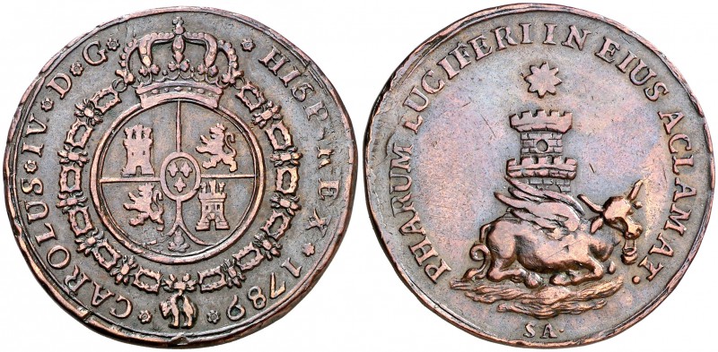 1789. Carlos IV. Sanlúcar de Barrameda. Medalla de Proclamació. (Ha. 91) (V. 96)...
