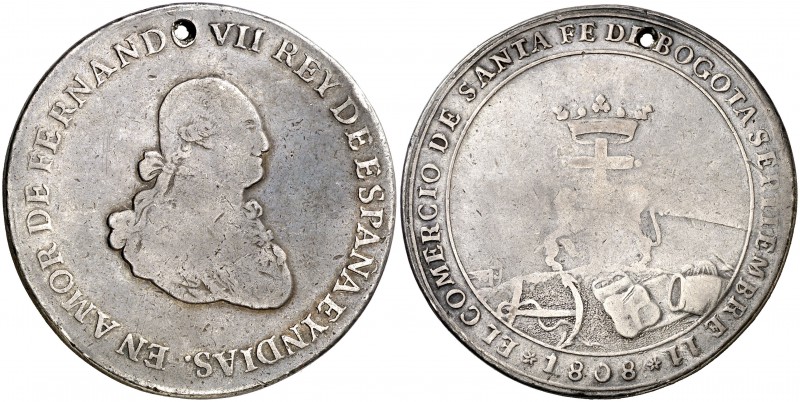 1808. Fernando VII. Santa Fe de Nuevo Reino. Medalla de Proclamación. Módulo 8 r...
