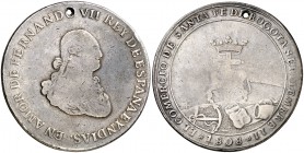 1808. Fernando VII. Santa Fe de Nuevo Reino. Medalla de Proclamación. Módulo 8 reales. (Ha. 79) (V. 260) (V.Q. 13333). 27,60 g. Ø 41 mm. Perforación. ...